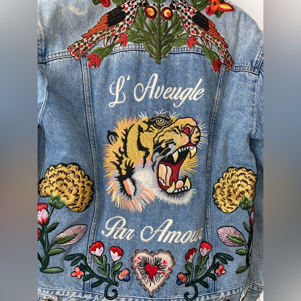 Authentic Shearling GUCCI Embroidered Denim Jacket - Picture 10 of 15